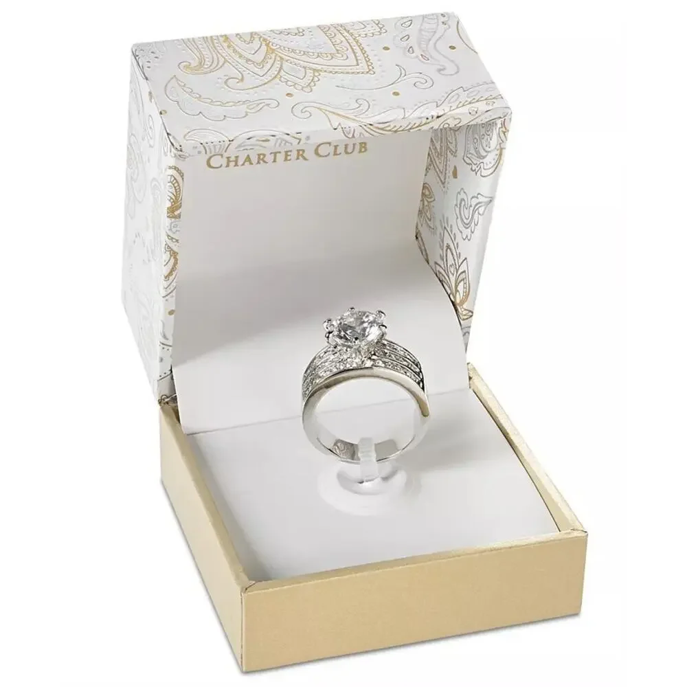 Charter Club Crystal Triple-Row Ring Silver Plate Size 8 | NWT